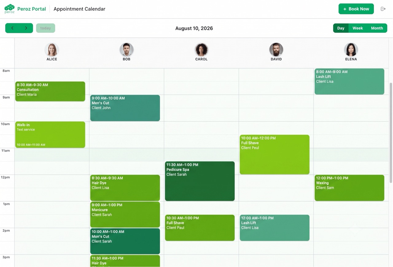 Peroz web management portal appointment calendar