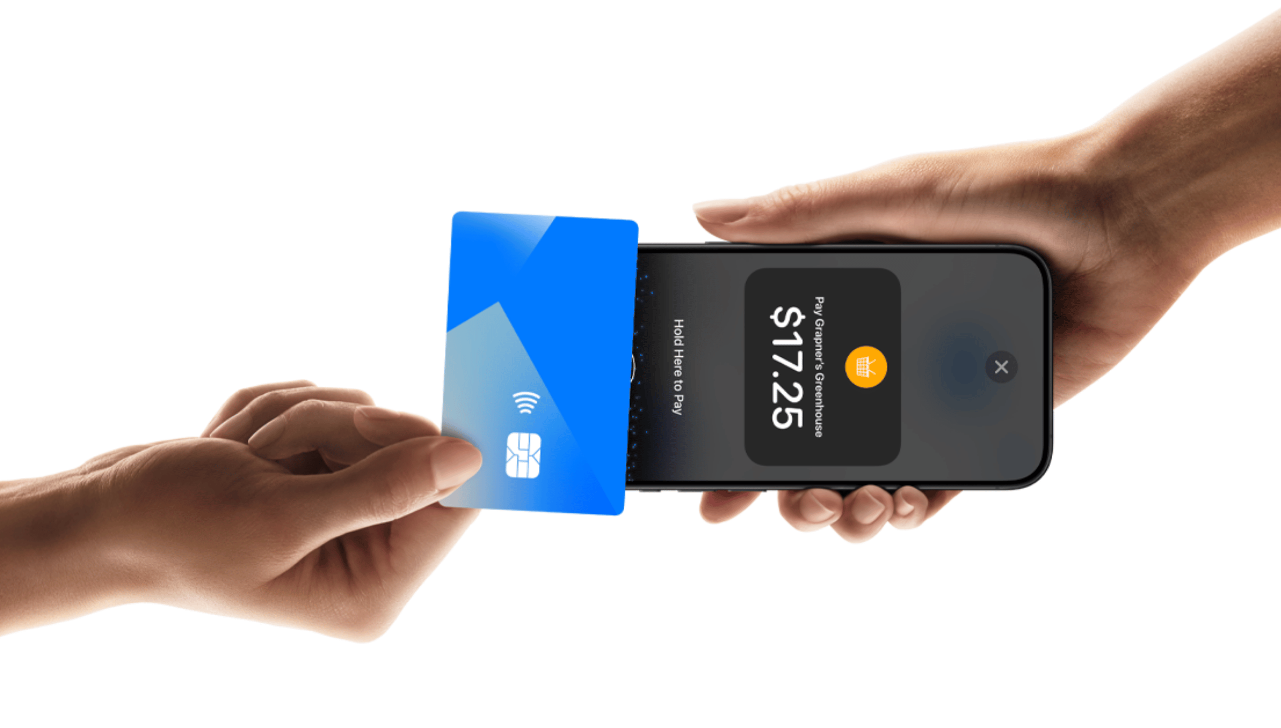 A customer tapping a contactless card on a phone using Tap to Pay